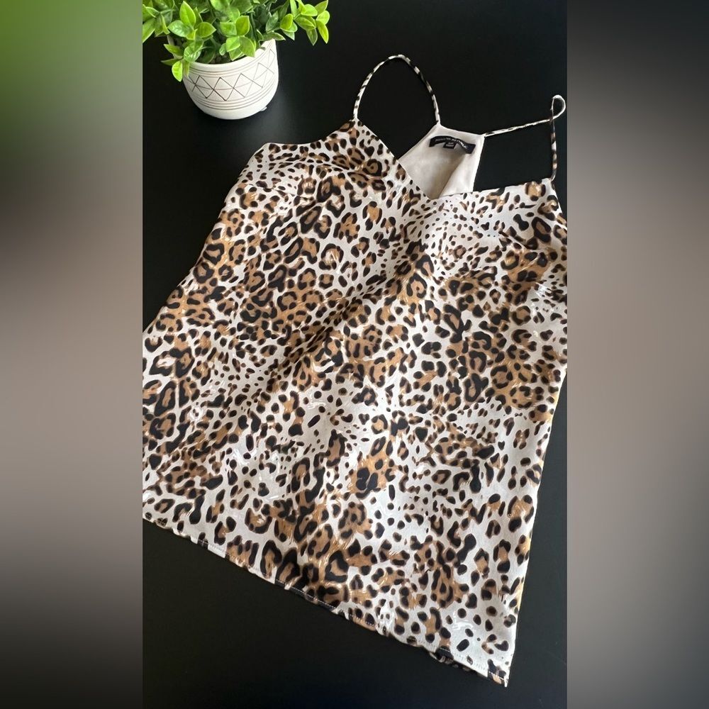 Banana Republic Leopard Print Satin Tank Top - Tan, Black, White